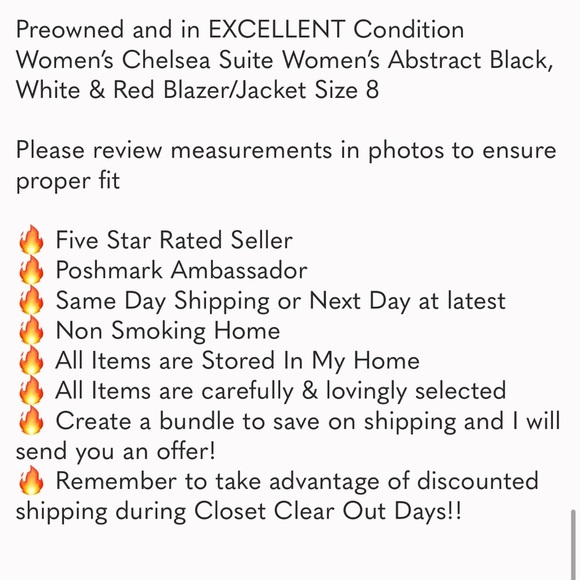 Chelsea Suite abstract black white and red blazer jacket size 8 - Picture 12 of 12